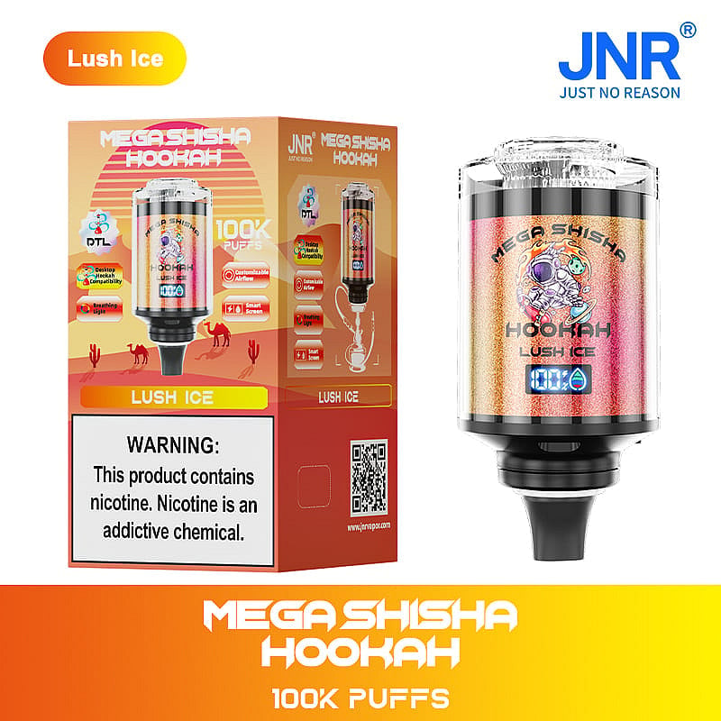 JNR Mega Shisha Hookah 100000 Puffs – The Ultimate in Large-Capacity Vaping-2200mAh Battery, 60ml E-liquid, Multiple Nicotine 12 Flavors