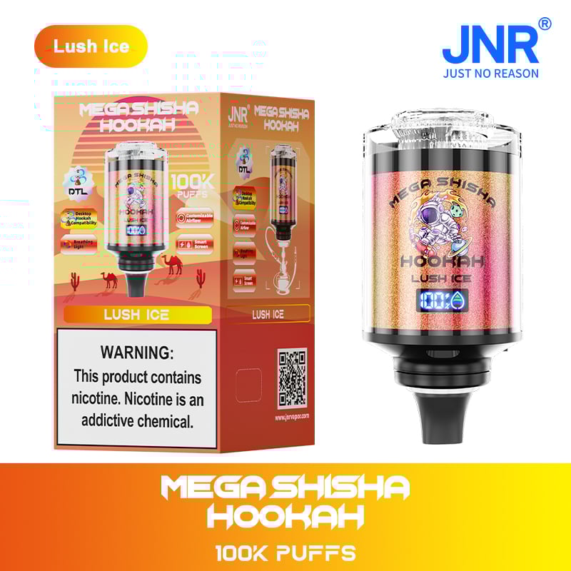 JNR Mega Shisha Hookah 100000 Puffs – The Ultimate in Large-Capacity Vaping-2200mAh Battery, 60ml E-liquid, Multiple Nicotine 12 Flavors