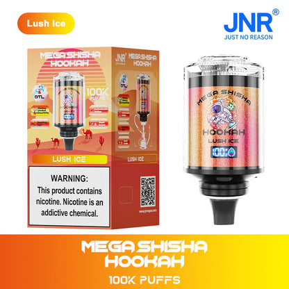 JNR Mega Shisha Hookah 100000 Puffs – The Ultimate in Large-Capacity Vaping-2200mAh Battery, 60ml E-liquid, Multiple Nicotine 12 Flavors
