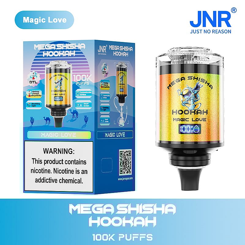 JNR Mega Shisha Hookah 100000 Puffs – The Ultimate in Large-Capacity Vaping-2200mAh Battery, 60ml E-liquid, Multiple Nicotine 12 Flavors