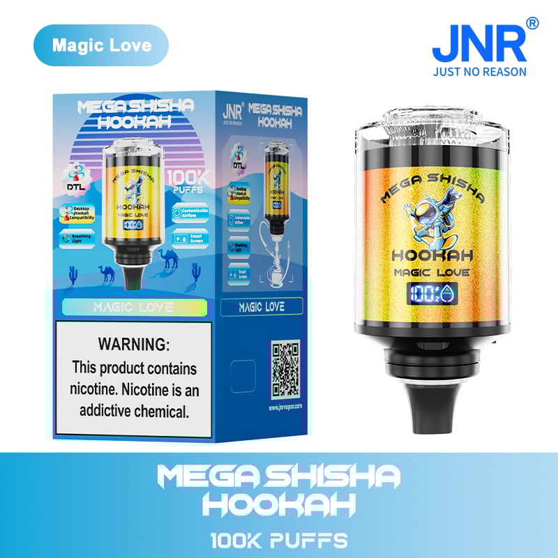 JNR Mega Shisha Hookah 100000 Puffs – The Ultimate in Large-Capacity Vaping-2200mAh Battery, 60ml E-liquid, Multiple Nicotine 12 Flavors