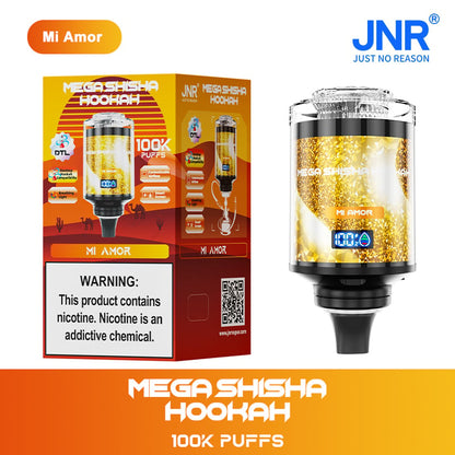 JNR Mega Shisha Hookah 100000 Puffs – The Ultimate in Large-Capacity Vaping-2200mAh Battery, 60ml E-liquid, Multiple Nicotine 12 Flavors