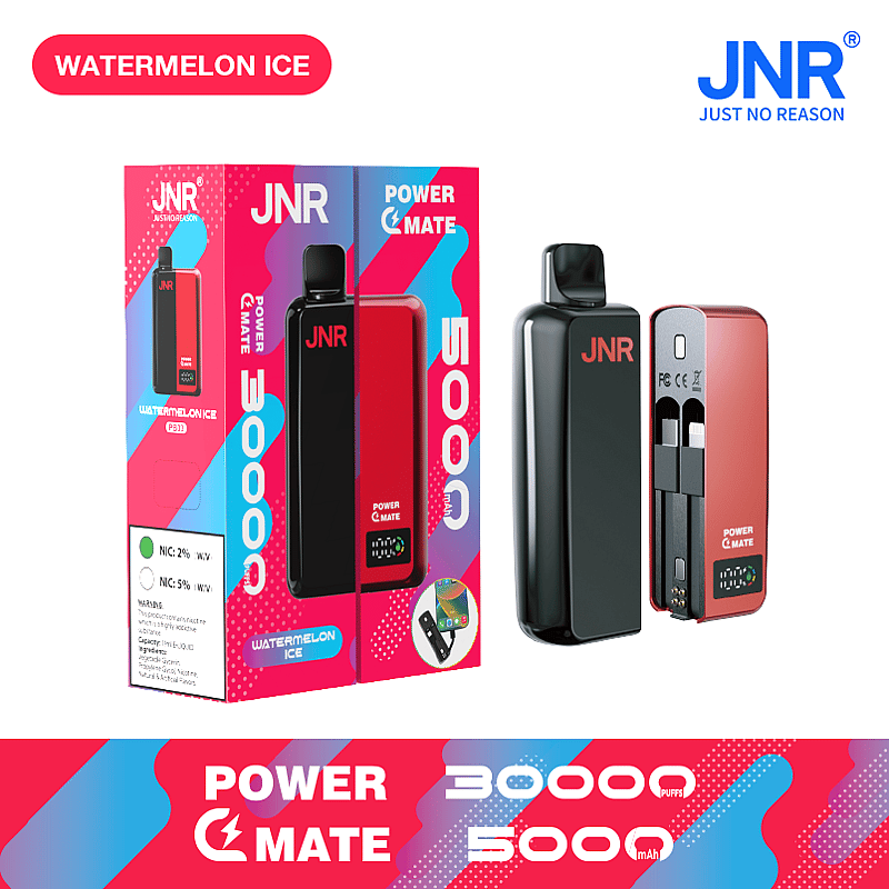 JNR Power Mate 30000 Puffs Smart Screen Disposable Vape & Power Bank – Dual Functionality Redefined-5000mAh Battery, 19ml E-liquid, Multiple Nicotine 10 Flavors