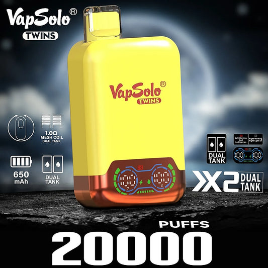 VapSolo Twins 20K Puffs Disposable Vape | Dual Flavors,Airflow Control,Smart Display Screen