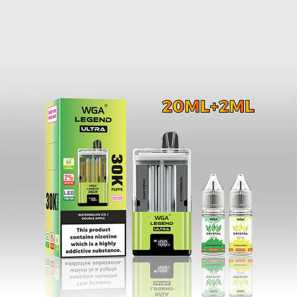 WGA Crystal Legend Ultra 30000 Puffs Disposable Vape-650mAh Battery, 22ml E-liquid, Multiple Nicotine 15 Flavors